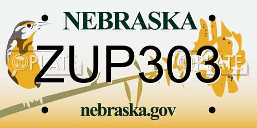 ZUP303 Nebraska License Plate