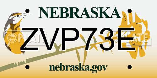 ZVP73E Nebraska License Plate
