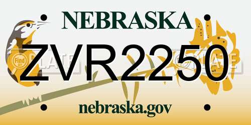 ZVR2250 Nebraska License Plate