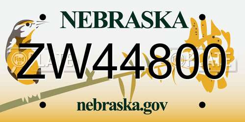 ZW44800 Nebraska License Plate