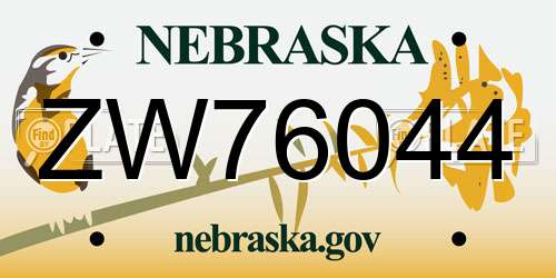 ZW76044 Nebraska License Plate