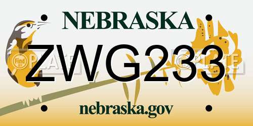 ZWG233 Nebraska License Plate