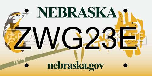 ZWG23E Nebraska License Plate