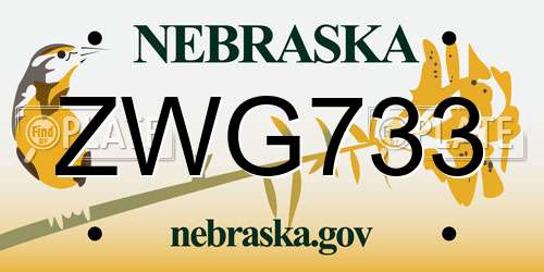 ZWG733 Nebraska License Plate