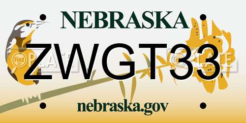ZWGT33 Nebraska License Plate