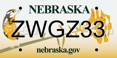 ZWGZ33 Nebraska License Plate