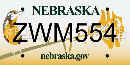 ZWM554 Nebraska License Plate
