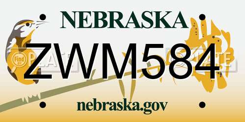 ZWM584 Nebraska License Plate