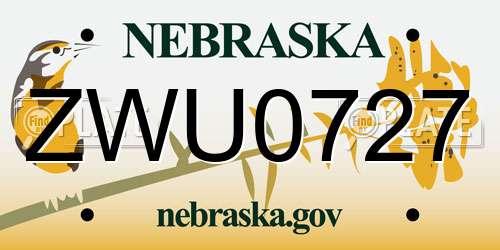ZWU0727 Nebraska License Plate
