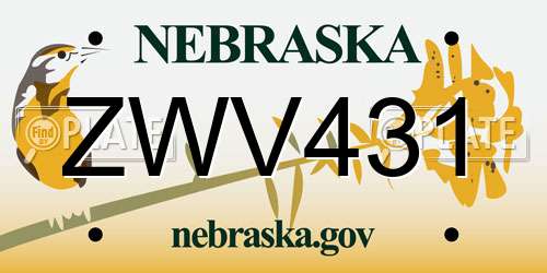 ZWV431 Nebraska License Plate