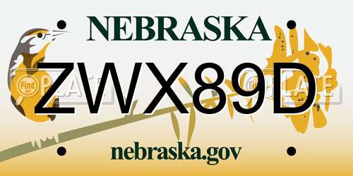 ZWX89D Nebraska License Plate