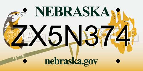 ZX5N374 Nebraska License Plate