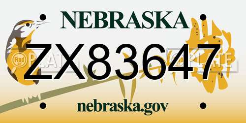 ZX83647 Nebraska License Plate
