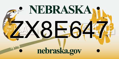 ZX8E647 Nebraska License Plate