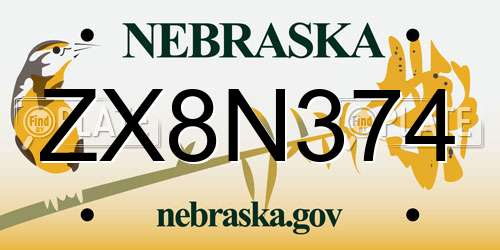 ZX8N374 Nebraska License Plate