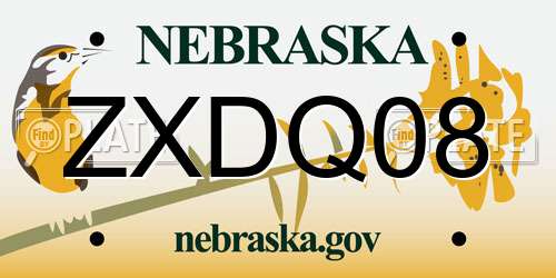ZXDQ08 Nebraska License Plate