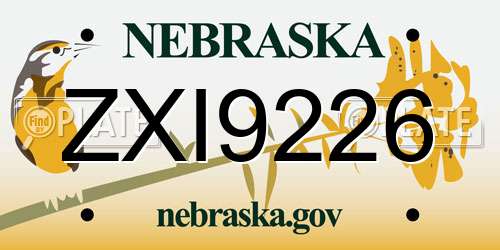 ZXI9226 Nebraska License Plate