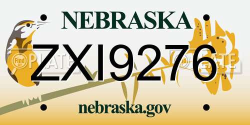ZXI9276 Nebraska License Plate