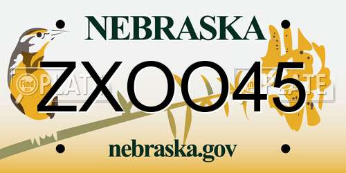 ZXOO45 Nebraska License Plate