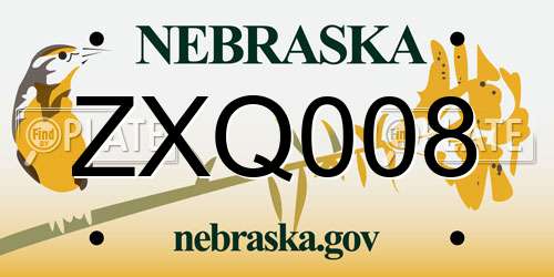ZXQ008 Nebraska License Plate