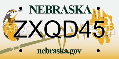 ZXQD45 Nebraska License Plate