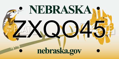 ZXQO45 Nebraska License Plate