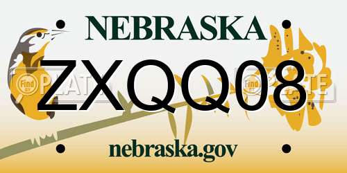 ZXQQ08 Nebraska License Plate