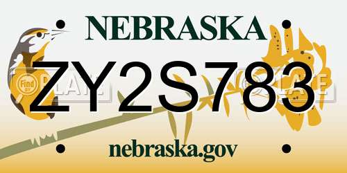 ZY2S783 Nebraska License Plate