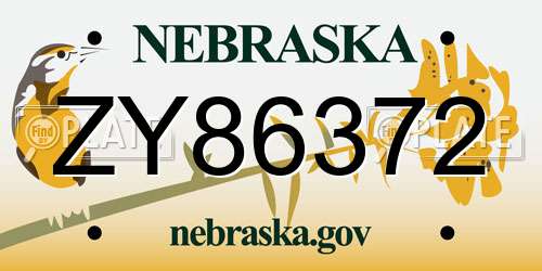 ZY86372 Nebraska License Plate