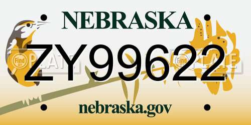 ZY99622 Nebraska License Plate