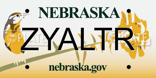 ZYALTR Nebraska License Plate