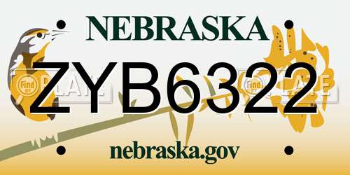 ZYB6322 Nebraska License Plate