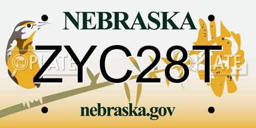 ZYC28T Nebraska License Plate