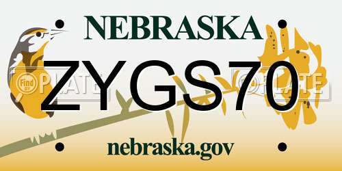 ZYGS70 Nebraska License Plate