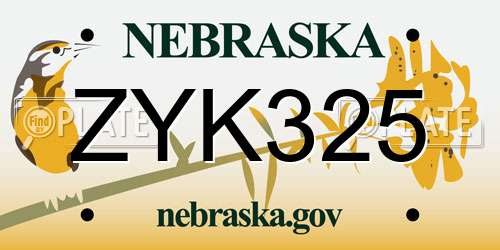 ZYK325 Nebraska License Plate