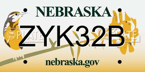 ZYK32B Nebraska License Plate