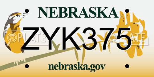 ZYK375 Nebraska License Plate