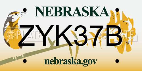 ZYK37B Nebraska License Plate