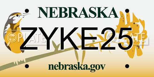 ZYKE25 Nebraska License Plate