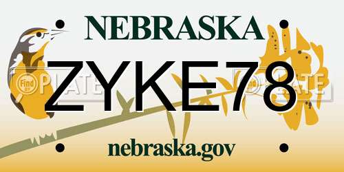 ZYKE78 Nebraska License Plate