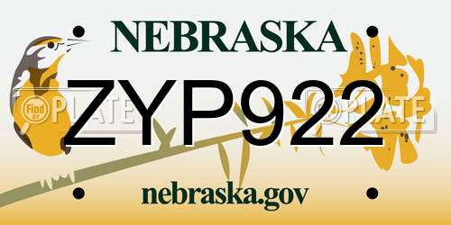 ZYP922 Nebraska License Plate