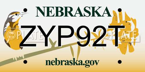 ZYP92T Nebraska License Plate