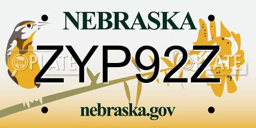 ZYP92Z Nebraska License Plate