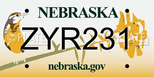 ZYR231 Nebraska License Plate