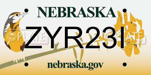 ZYR23I Nebraska License Plate