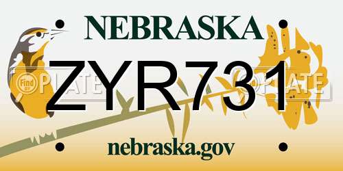 ZYR731 Nebraska License Plate