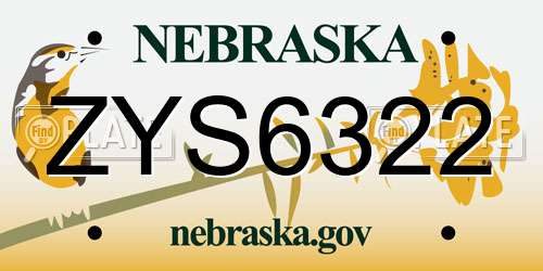 ZYS6322 Nebraska License Plate