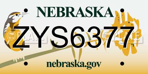 ZYS6377 Nebraska License Plate
