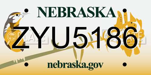 ZYU5186 Nebraska License Plate