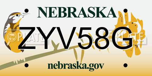 ZYV58G Nebraska License Plate